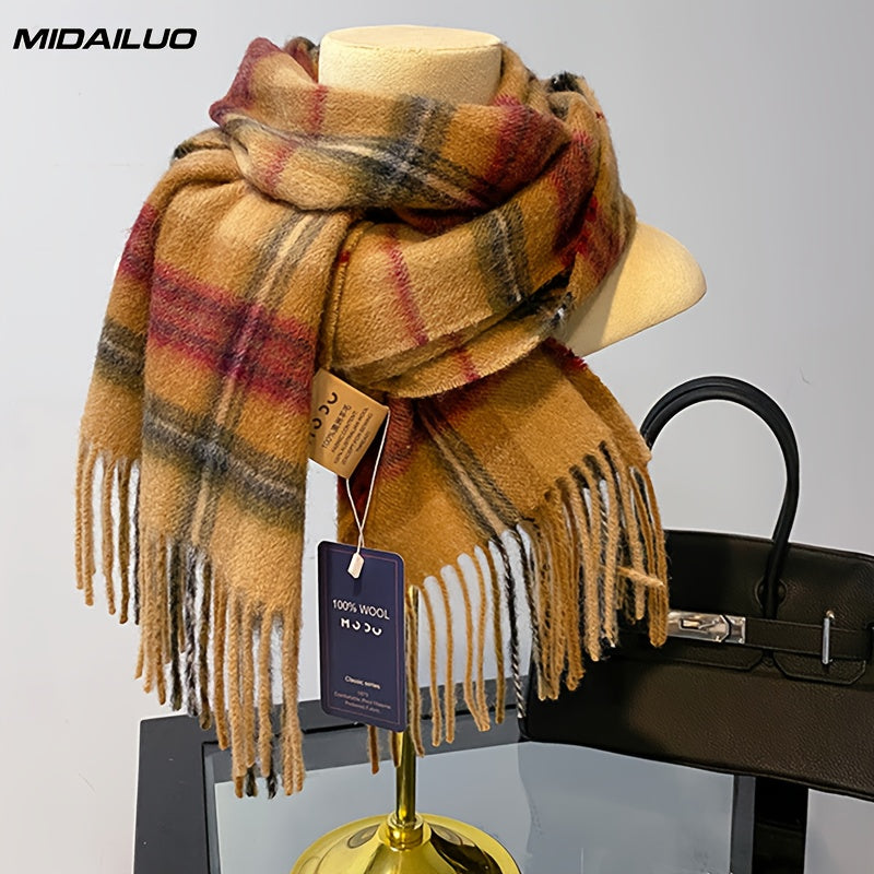 Sciarpa in Lana 100% MIDAILUO - 180,01x32,0 cm Sciarpa in Quadri Invernale Calda e Resistente al Vento, Design Elegante e Stiloso Non Elasticizzato per Attività All'Aperto e Abbigliamento Casual, Accessorio Invernale Accogliente, Motivo Classico in Quadri