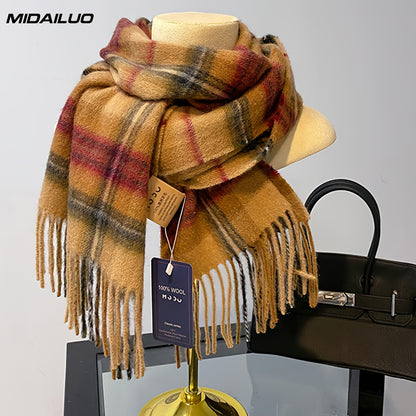 Sciarpa in Lana 100% MIDAILUO - 180,01x32,0 cm Sciarpa in Quadri Invernale Calda e Resistente al Vento, Design Elegante e Stiloso Non Elasticizzato per Attività All'Aperto e Abbigliamento Casual, Accessorio Invernale Accogliente, Motivo Classico in Quadri
