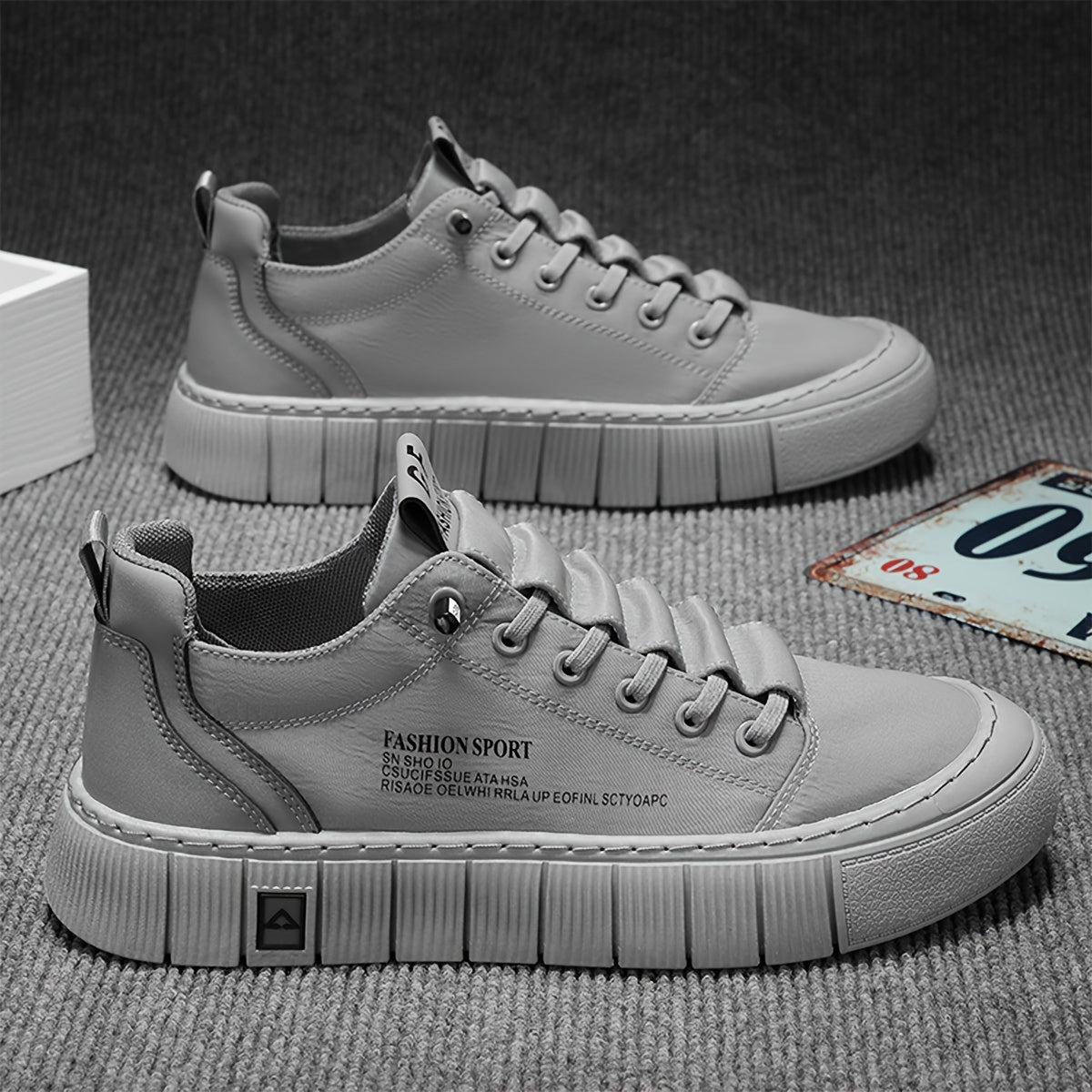 Scarpe da Ginnastica Uomo Basse e Robuste - Suola in PVC Spessa Beige & Nero, Scarponcini Retro con Lacci per Streetwear a Trazione Ammortizzata, Versatili Tutte le Stagioni Ideali per Casual, Outdoor ed Everyday (Grigio/Beige) – Tomaia Resistente Tessuto