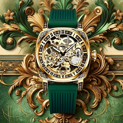 1pc Orologio meccanico a tourbillon intagliato in stile elegante per uomo giovane, senza batteria