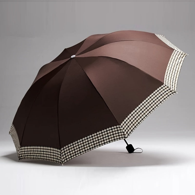 Ombrello pieghevole grande con 10 stecche, ombrello extra-large a tre pieghe per due persone, motivo britannico business, elegante e alla moda per uomini e donne