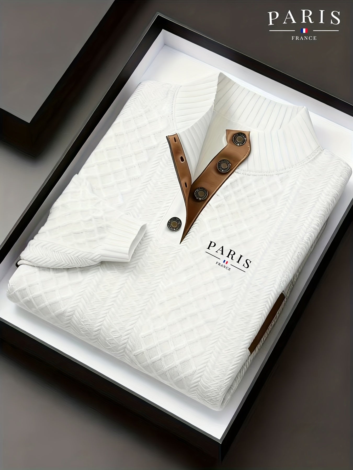 Maglione da uomo pesante in maglia 280g/m² - Blu navy e marrone, colletto con risvolto e bottoni, maglione invernale a maniche lunghe per clima freddo, ufficio, outfit casual - Regalo ideale per uomo, maglione, abbigliamento da ufficio, maglieria texturiz