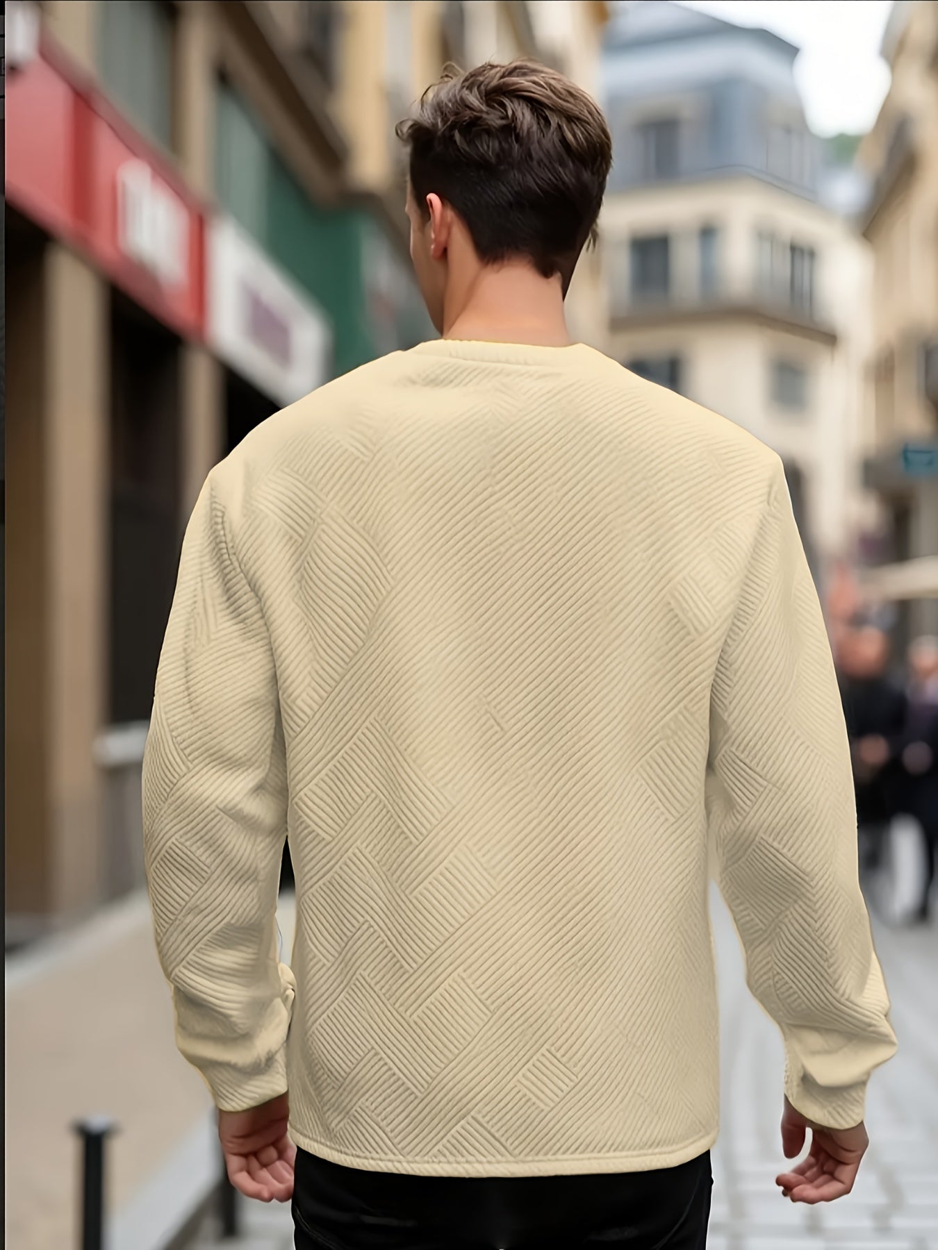 Maglione Uomo a Manica Lunga con Motivo Geometrico - Design Blu Vibrante e Nero, Taglio Regolare per Primavera/Autunno, Tessuto Comodo, Stile Casual, Cuciture di Qualità, Top Modaiolo, Abbigliamento Autunnale, Ideale per Giovani Adulti