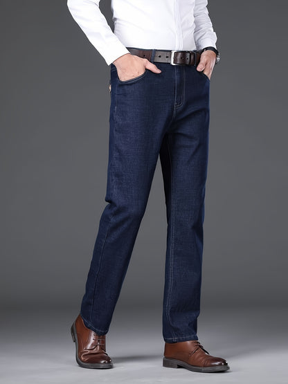 Pantaloni da lavoro pesanti da uomo - Denim finto non elasticizzato per tutte le stagioni con design classico a cinque tasche, aspetto lavato blu scuro per l'uso quotidiano e formale - Pantaloni casual resistenti per uomo, abbigliamento versatile, taglio