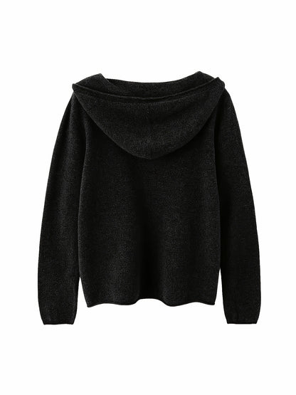 Maglione con cappuccio casual da donna in 100% lana, cardigan lavorato a maglia in lana merino tinta unita, manica lunga, vestibilità regolare, design aperto sul davanti, scelta elegante e calda per l'autunno/inverno, ultra morbido