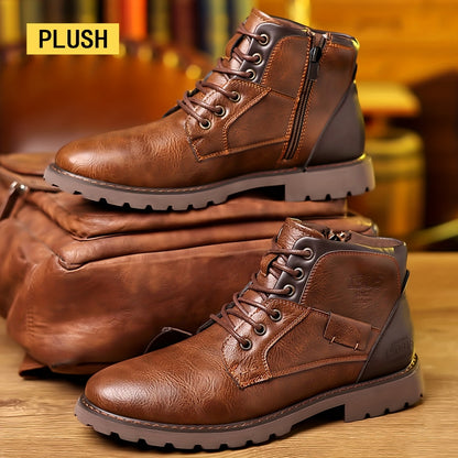 Stivali Stringati Da Uomo, Scarpe Da Passeggio Casual Con Cerniere, Stivali Ispirati Agli Stivali Di Servizio