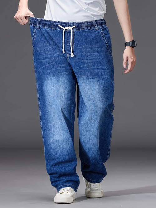 Linea - Jeans azzurri leggeri da uomo, taglia grande, con vita elastica, stile casual, comodi