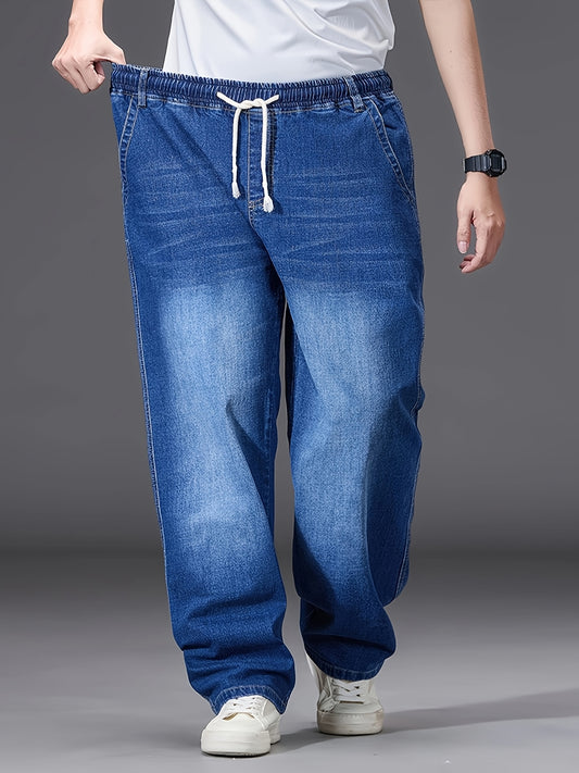 Linea - Jeans azzurri leggeri da uomo, taglia grande, con vita elastica, stile casual, comodi