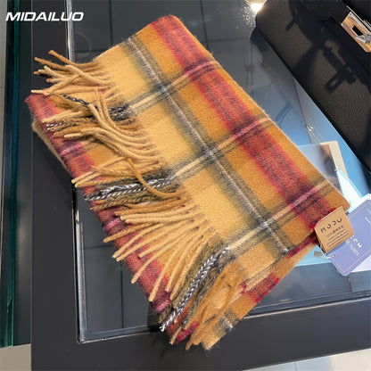 Sciarpa in Lana 100% MIDAILUO - 180,01x32,0 cm Sciarpa in Quadri Invernale Calda e Resistente al Vento, Design Elegante e Stiloso Non Elasticizzato per Attività All'Aperto e Abbigliamento Casual, Accessorio Invernale Accogliente, Motivo Classico in Quadri