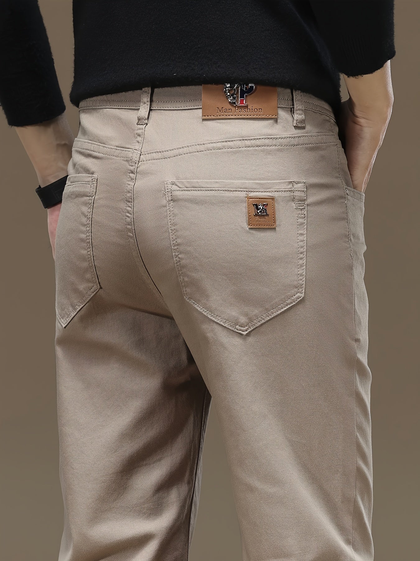 Pantaloni da uomo in tessuto elastico a tinta unita - Comodi e resistenti pantaloni casual da lavoro con chiusura a bottone, vita media, vestibilità regolare, versatile per tutte le stagioni per abbigliamento casual, ufficio e eventi formali, abbigliament