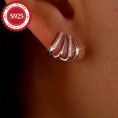 Linea - Coppia di Orecchini da Donna con Artiglio in Argento S925 e Zirconi Sintetici Super Brillanti