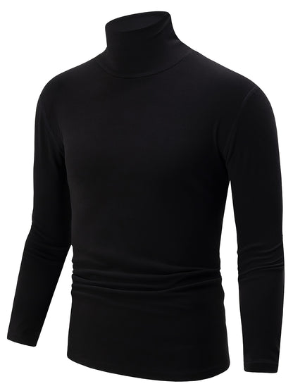 Maglietta a maniche lunghe con scollo a girocollo da uomo, confezione da 4 - Tessuto in maglia di poliestere casual, tinta unita, vestibilità aderente, media elasticità, top foderati in pile caldo per autunno e inverno, spessa