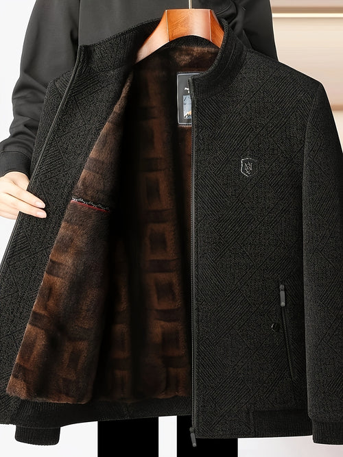 Lisen OBM Giacca Invernale Uomo con Fodera in Pelliccia di Lusso - Cappotto a Collo Alto e Zip Completa, Interno Nero/Marrone/Beige, Logo Dorato, Lavabile a Mano per Uomini Maturi, Idealmente adatto al Freddo & Occasioni Formali, Abbigliamento Invernale p