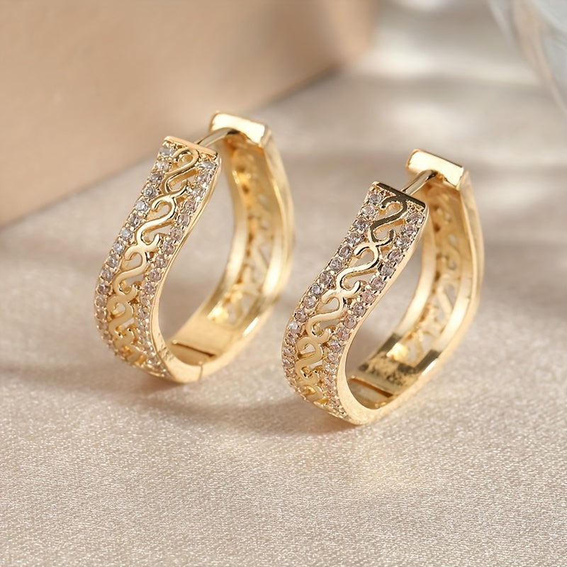 Orecchini circolari da donna in rame placcato oro con zirconi incastonati - Stile vintage bohemien, perfetti per Natale e tutte le occasioni