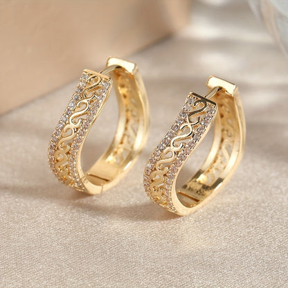 Orecchini circolari da donna in rame placcato oro con zirconi incastonati - Stile vintage bohemien, perfetti per Natale e tutte le occasioni