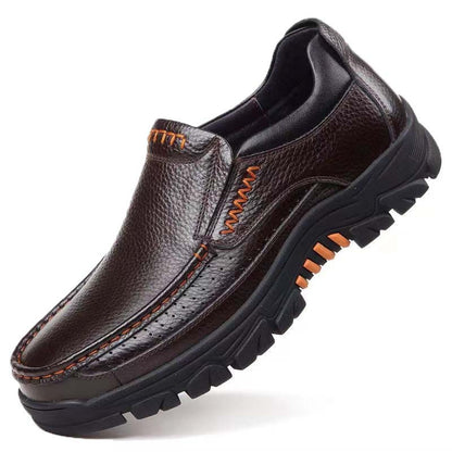 Scarpe Eleganti da Uomo in Vera Pelle Slip-On per Papà di 40-50 Anni - Suola in Gomma Antiscivolo, Punta Tonda, Comode, Adatte per Tutto l'Anno per Occasioni Casual e Business (Marrone, Fino alla Taglia 50), Calzature Versatili | Cerniera Laterale | Scarp