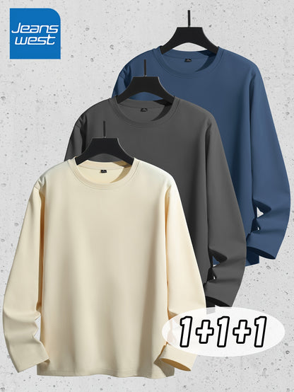 Linea Uomo+ Classic - Jeanswest Maglietta Uomo a Manica Lunga in Puro Cotone