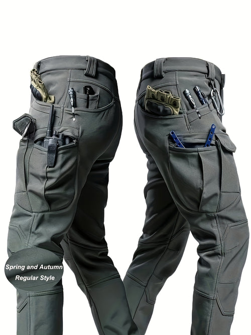 Pantaloni da lavoro cargo neri elasticizzati da uomo - vita elastica, design multi-tasca per escursionismo e comodità quotidiana, aderenza e comodità, pantaloni da esterno|pantaloni cargo casuali|pantaloni con finitura lucida