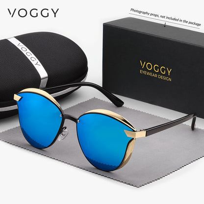 VOGGY Fashionable Retro Metal Polarized Fashion Glasses for Men & Women - Lightweight, Durable Design with Golden-Tone Frame & Black Lenses - Perfect for Driving, Hiking, Cycling, Fishing, Travel & Party Decor - Includes Case & Microfiber Cloth, Hiking Ey
