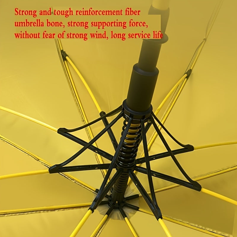 Ombrello da golf grande con design automatico aperto a 8 nervature, manico extra largo e lungo, poliestere e fibra di carbonio durevoli, accenti neri e gialli per uomini e donne, protezione da tutte le condizioni meteorologiche, ombrello antivento resiste