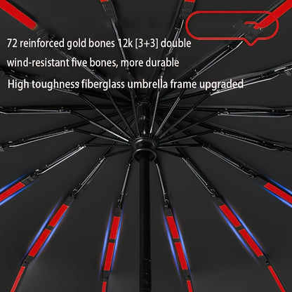 1Cp72 Ombrello Automatico con 72 Ribs Rinforzati, Adatto per Uomini e Donne, Pieghevole, Portatile e Durevole con .