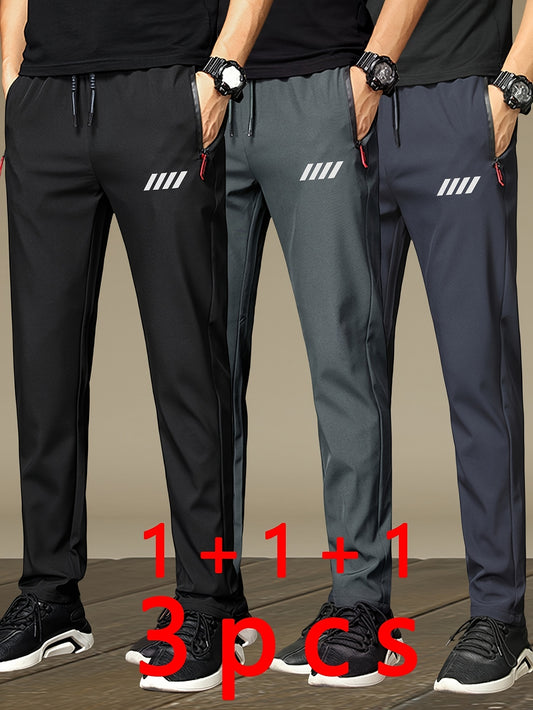 3 Pezzi di Pantaloni Sportivi da Uomo con Tasche con Cerniera, Design Stampa alla Moda, Tessuto Leggero e Traspirante per lo Sport Estivo e Abbigliamento Casual, Idea Regalo Perfetta, Pantaloni Atletici Moderni, Design Pratico delle Tasche