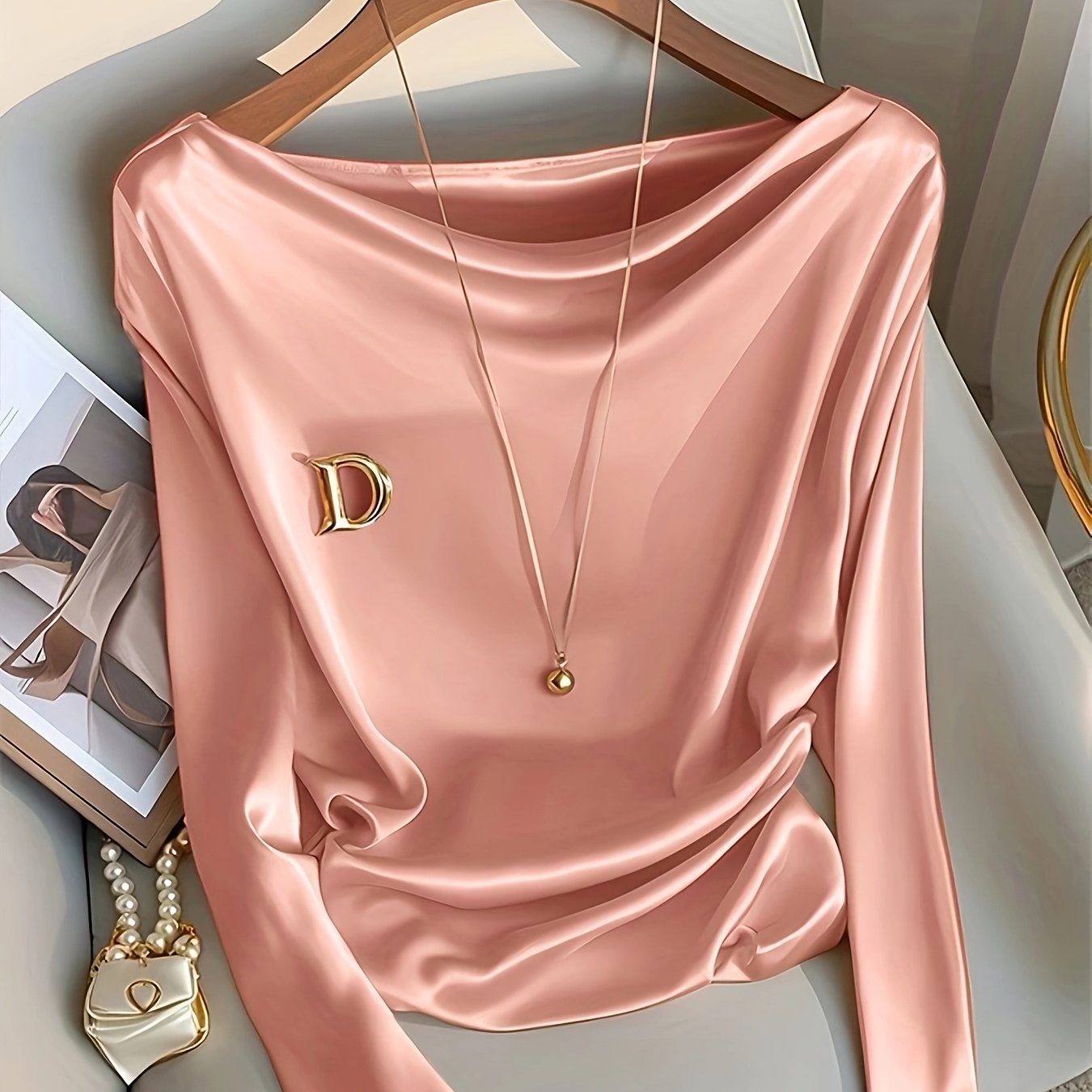 Maglietta elegante a maniche lunghe da donna - Colore solido, vestibilità slim, scollo a giro, poliestere, perfetta per feste, appuntamenti e lavoro, top elegante per tutti i giorni|Top a maniche lunghe e sottili|Tessuto in poliestere