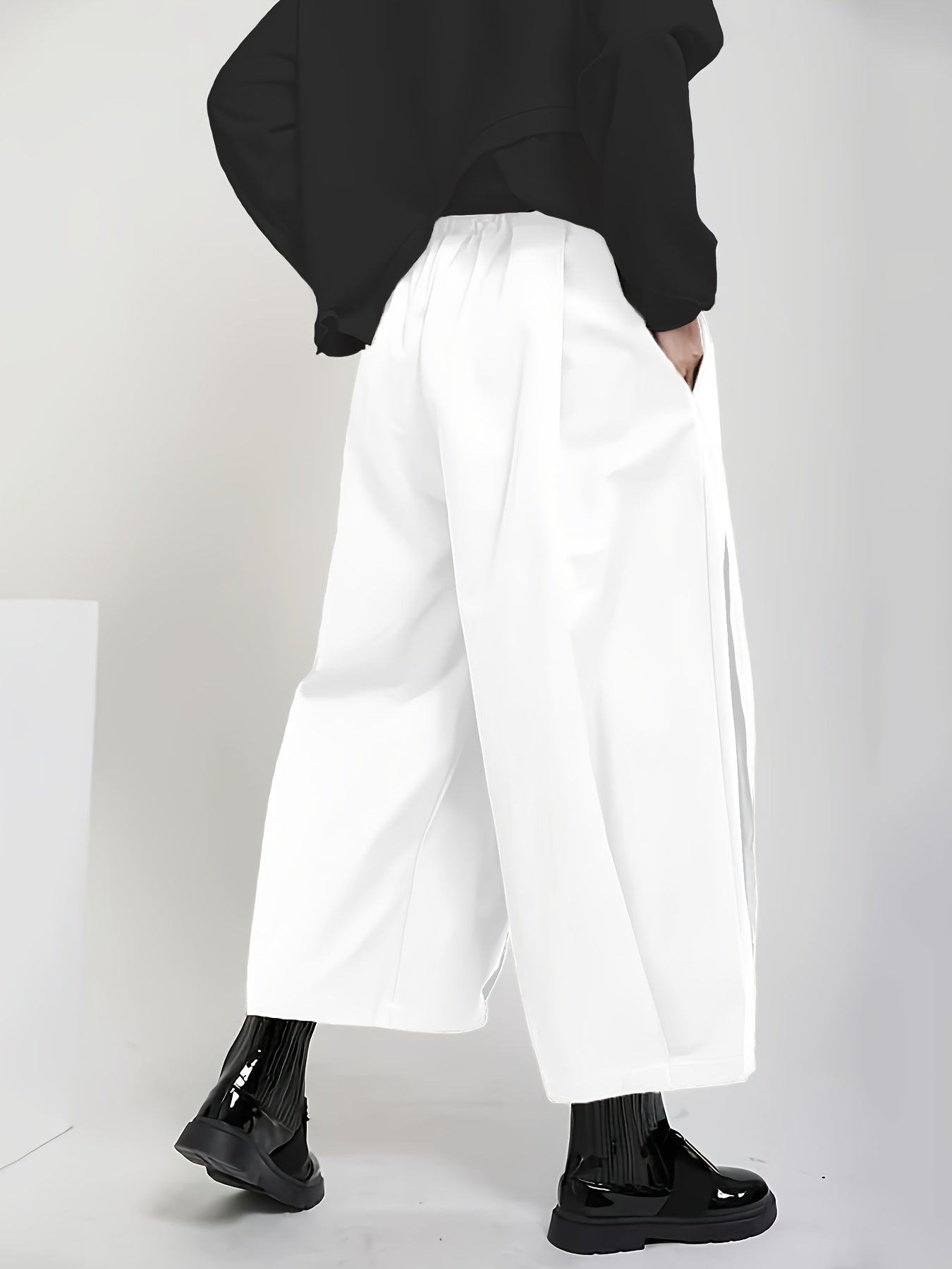 Pantaloni da donna a vita alta e gamba larga - Eleganti pantaloni a gamba dritta con texture liscia, pantaloni per tutte le stagioni, per tutti i giorni e formali da donna - Ufficio, festa, outfit casual - Tessuto non elasticizzato di facile manutenzione,