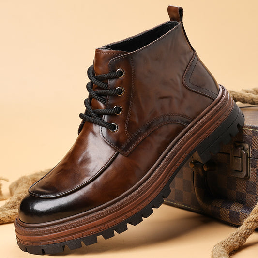 2025 Autunno Inverno Moda Uomo Stivali alla Caviglia con Lacci - Copertura Finta Superiore, Suola in Gomma Antiscivolo, Punta Rotonda, Casual Outdoor Streetwear, 2 Opzioni (Fleece o Non-Fleece), Durevole e Confortevole per l'Abbigliamento Quotidiano, Escu