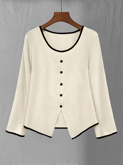 Set di pantaloni alla moda per donna, composto da top a maniche lunghe color block e pants casuali: un set elegante
