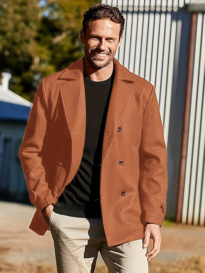 1pz Cappotto Invernale Pesante da Uomo - Giacca Doppiopetto con Colletto a Lancia, Grande Bottone sul Risvolto & Passanti in Tinta Unita (Tessuto Non Elasticizzato) - Capospalla Spesso per Taglie Grandi e Alte, Abbigliamento Casual ed Elegante (Marrone),