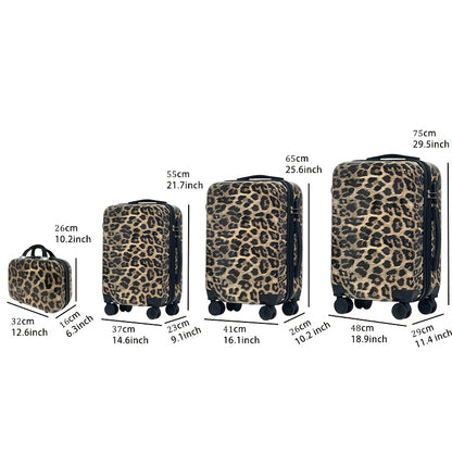 Valigia con Motivo Leopardo 14+20+24+28 14+20 Pollici con Ruote Girevoli a 360°, Borsa a Mano in Materiale ABS+pz, Confezione Regalo per Compleanno