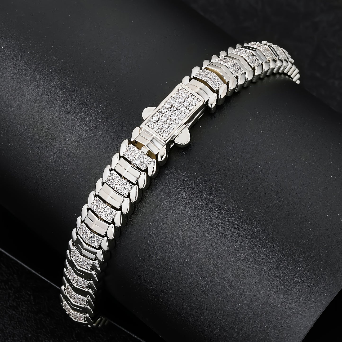 1pz ICEDCHICS Braccialetto Hip Hop 9mm Osso di Serpente Poligonale - Tonalità Dorata con Pietre Sintetiche Scintillanti, Gioielleria Unisex per Natale, San Valentino e Anniversari, Stile Catena Audace, Finitura di Alta Qualità