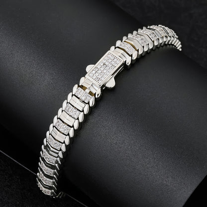 1pz ICEDCHICS Braccialetto Hip Hop 9mm Osso di Serpente Poligonale - Tonalità Dorata con Pietre Sintetiche Scintillanti, Gioielleria Unisex per Natale, San Valentino e Anniversari, Stile Catena Audace, Finitura di Alta Qualità