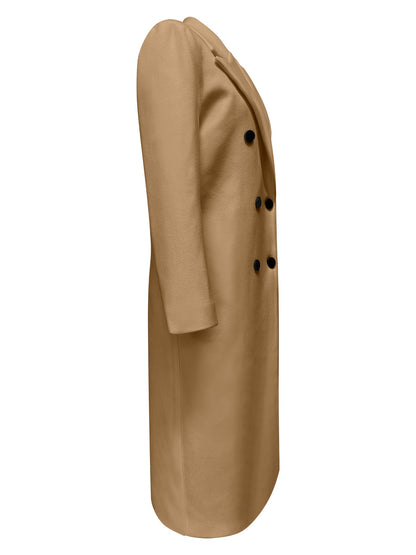 Double Breasted Lapel Overcoat, Elegant Long Sleeve Outwear For Fall & Winter, Women's Clothing
