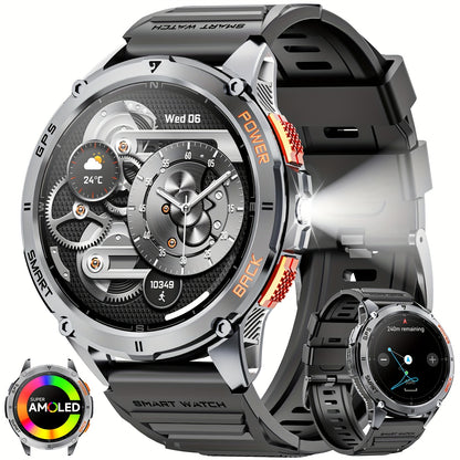 Smart Watch con posizionamento GPS reale, grande capacità di batteria, schermo touch HD AMOLED da 1,43 pollici, chiamata wireless, modalità sportiva, torcia LED, smart watch da esterno