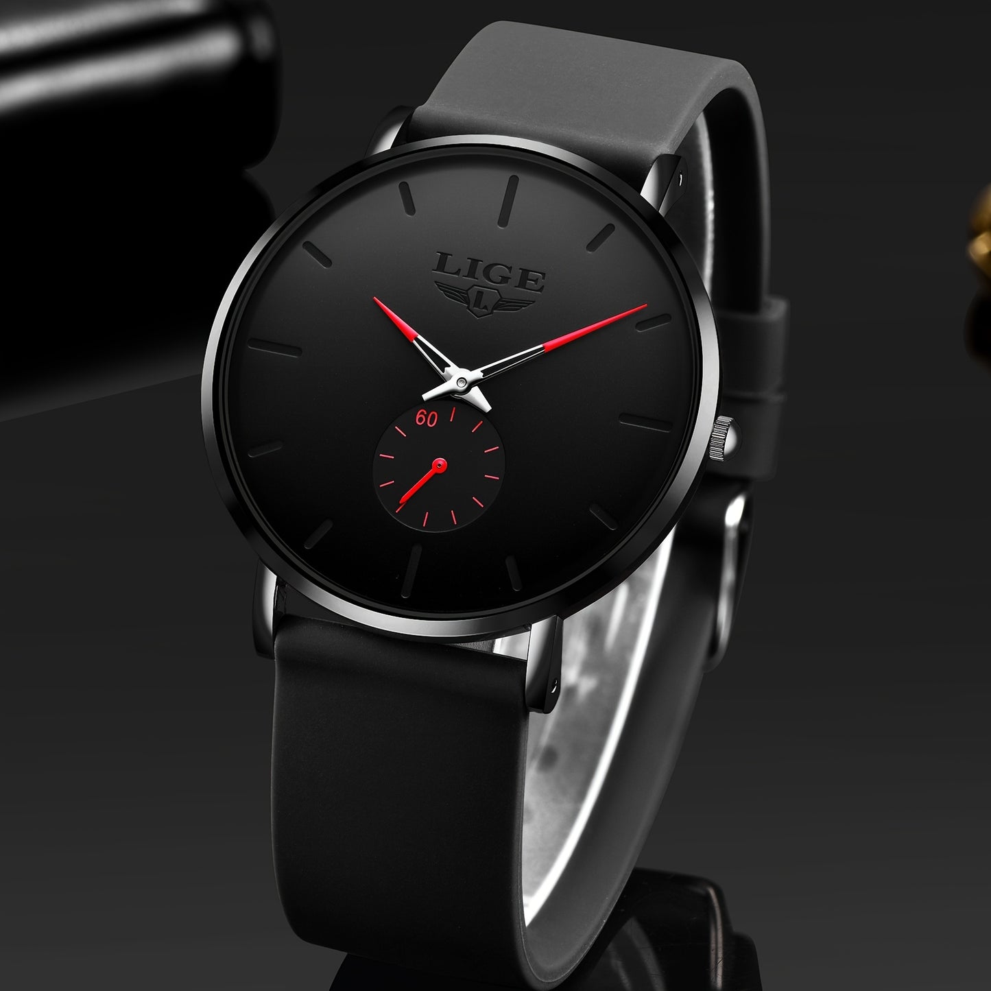 LIGE Orologio da Uomo di Lusso Sportivo Quartz - Ultra Sottile, IP68, Nero con Accenti in Tonalità Dorata, Design Semplice per Indumenti Casual e Formali, Orologio per Tutti i Giorni, Orologio Elegante