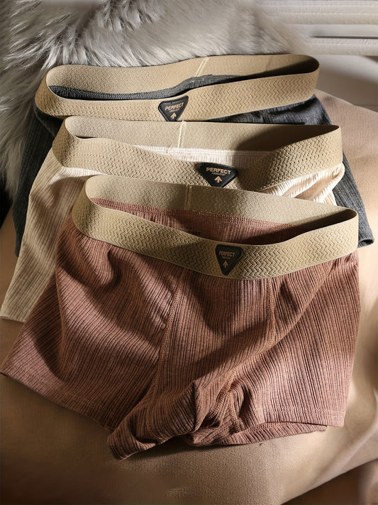4 Pezzi Boxer Uomo in Cotone - Intimo Traspirante con Cintura Elastica e Motivo Geometrico, Multicolore (Beige/Blu Navy/Gris Scuro/Marrone Chiaro) - Taglie Forti per Giovani e Adulti, Comodi Pantaloncini Casual & da Corsa Lavabili in Lavatrice, Tessuto a