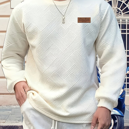 Maglione Uomo a Manica Lunga con Motivo Geometrico - Design Blu Vibrante e Nero, Taglio Regolare per Primavera/Autunno, Tessuto Comodo, Stile Casual, Cuciture di Qualità, Top Modaiolo, Abbigliamento Autunnale, Ideale per Giovani Adulti