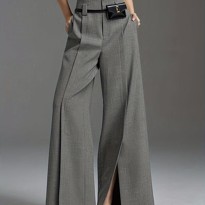 Women'S Elegant Wide-Leg Trousers - Non-Belted Pants with Elastic Waist, All-Season Formal & Everyday Pants for Office, Parties, Casual Outfits - Diqiuivy Professional Women'S Clothing, Party Attire, Smooth Texture, Office Wear, Stylish Bottoms