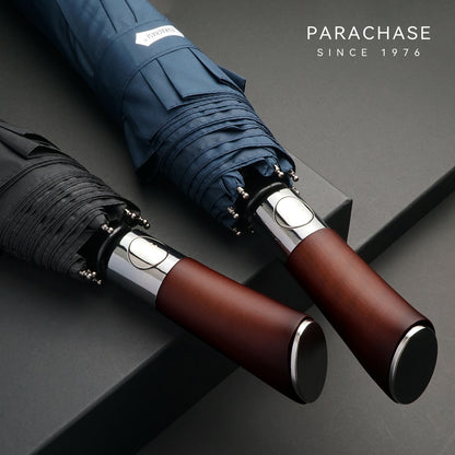 PARACHASE; Ombrello Automatico Antivento 120,9 cm con Telaio in Alluminio a 8 Stecche e Manico in Legno - Ombrello Pieghevole Compatto in Tessuto Pongee per Look Business Casual | Accessorio Elegante | Ombrello da Esterno