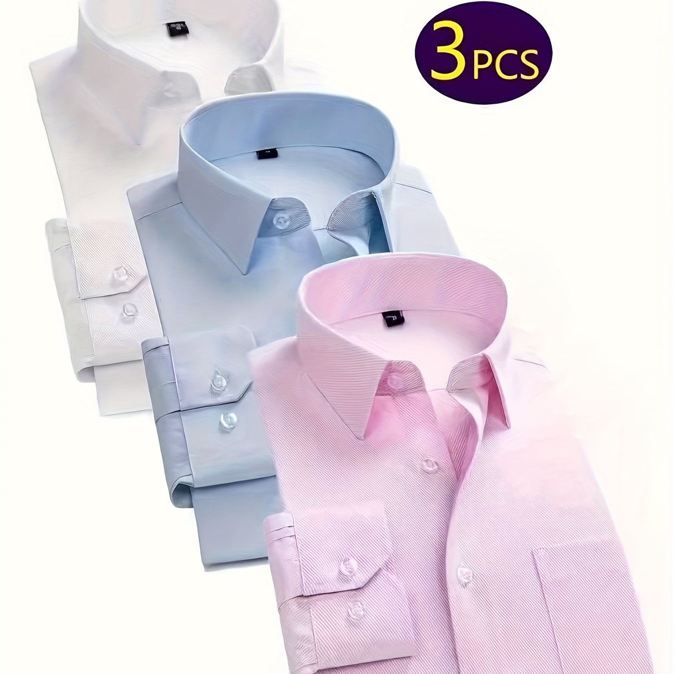 3 pezzi di camicie casual da uomo con maniche lunghe e bottoni - colore solido, misto di poliestere, vestibilità regolare con tasche, perfette per la primavera e l'autunno, versatile per abbigliamento casual o formale, abbigliamento versatile | Maniche lu