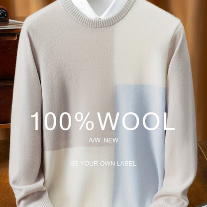 Maglione da uomo 100% filato - Pullover invernale caldo e spesso con maglia, motivo a scacchi, polsini e orlo a costine, tessuto morbido e confortevole, abbigliamento casual e semi-formale, versatile per abbigliamento casual, design elegante e funzionale,