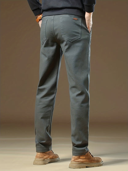 Pantaloni Casual Uomo in Cotone Pesante con Vita Elastica - Beige Tinta Unita, Gamba Larga e Passanti per Cintura, Morbidi Comodi da Inverno Ideali per Ufficio, Eventi Formali & Abbigliamento Quotidiano, Lavabile a Macchina (Lunghezza Regolare)