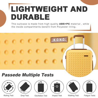 Set di 4 Valigie da 14/20/24/28 pollici Kono Elegante in ABS+PC a Pois con Guscio Rigido e Serratura TSA, Set di 4 Pezzi con Valigetta da Toilette, Bagagli da Viaggio Durevoli con Serratura TSA e Ruote Silenziose
