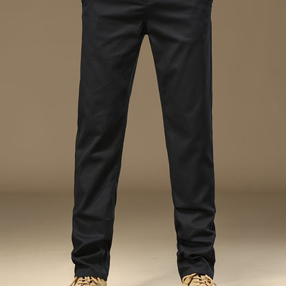 Pantaloni casual slim-fit per uomo - Pantaloni dritti con vita elastica, colore solido, comfort primaverile/autunnale, lavabili in lavatrice, lunghezza regolare per abbigliamento da lavoro e casual, abbigliamento primaverile/autunnale, pantaloni dritti el