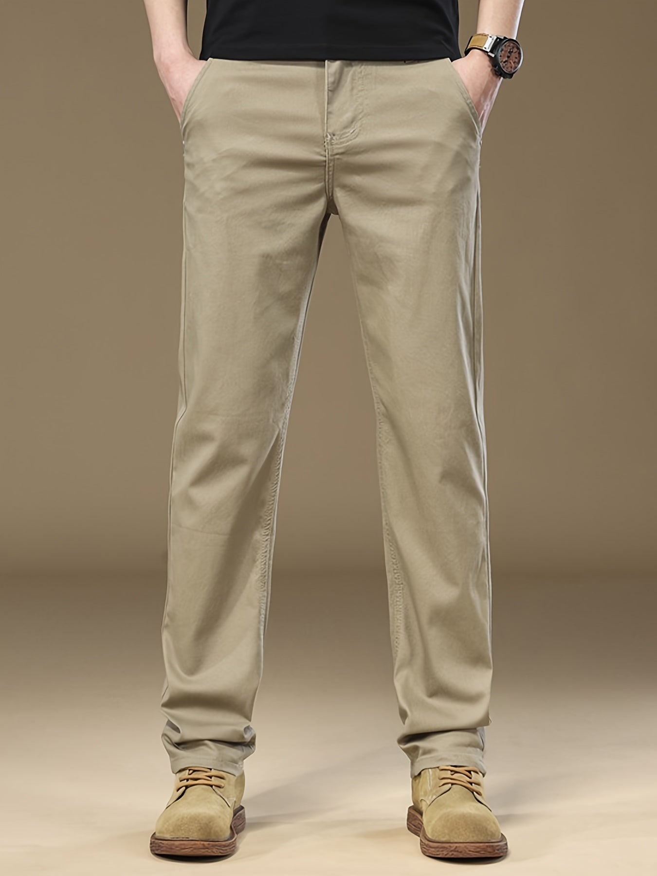 Pantaloni casual slim-fit per uomo - Pantaloni dritti con vita elastica, colore solido, comfort primaverile/autunnale, lavabili in lavatrice, lunghezza regolare per abbigliamento da lavoro e casual, abbigliamento primaverile/autunnale, pantaloni dritti el