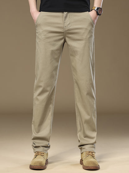 Pantaloni casual slim-fit per uomo - Pantaloni dritti con vita elastica, colore solido, comfort primaverile/autunnale, lavabili in lavatrice, lunghezza regolare per abbigliamento da lavoro e casual, abbigliamento primaverile/autunnale, pantaloni dritti el