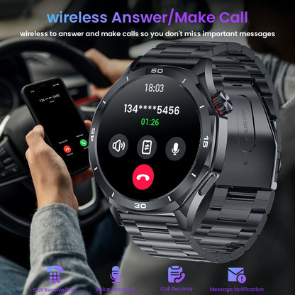 Orologio intelligente impermeabile per uomo - Orologio intelligente rotondo con schermo touch HD da 1.52 pollici - Bracciale intelligente con 123 modalità sportive - Monitoraggio del tracker sportivo - Chiamata e risposta wireless - per iPhone/Android