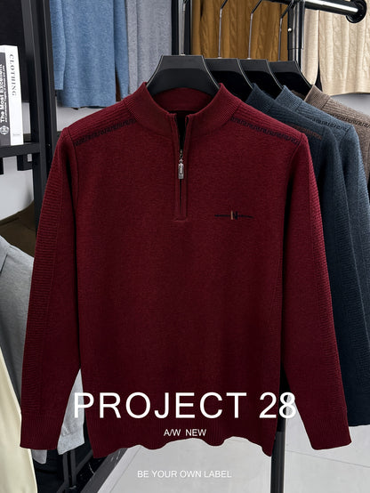 Maglione a metà zip da uomo - Pullover termoisolato con zip frontale, maglione in maglia morbida per ufficio, abbigliamento formale e casual - Maglione invernale in colori scuri (blu/nero/carbonio) - Top di strato traspirante per il tempo freddo, abbiglia